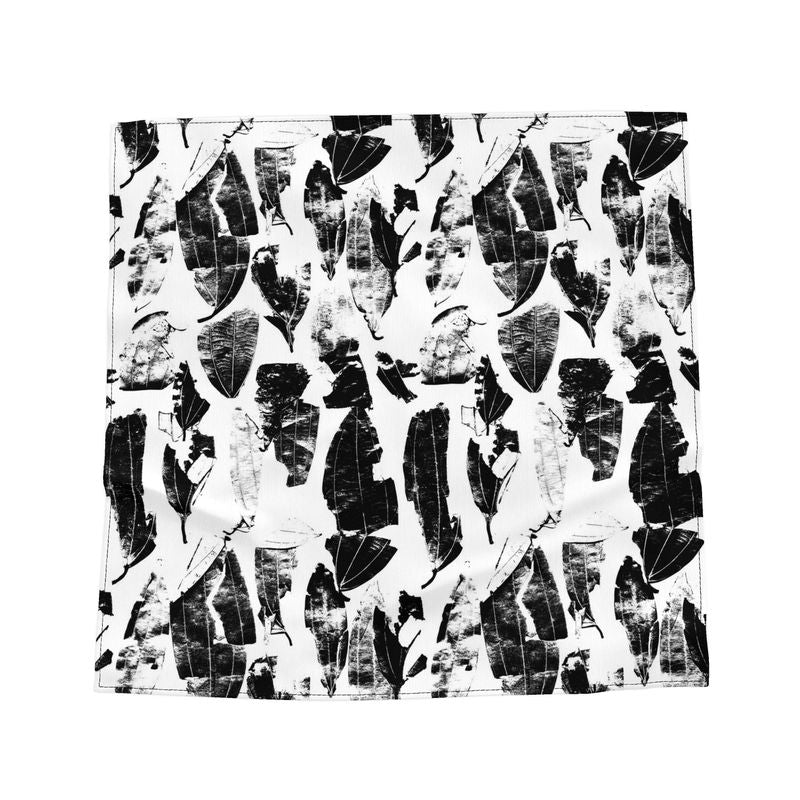 Saumitra Silk Satin Scarf Spice Market Bay Leaves B/W