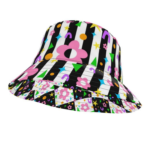 Kris Meenan "Shapeshift" stripes and checks reversible bucket hat