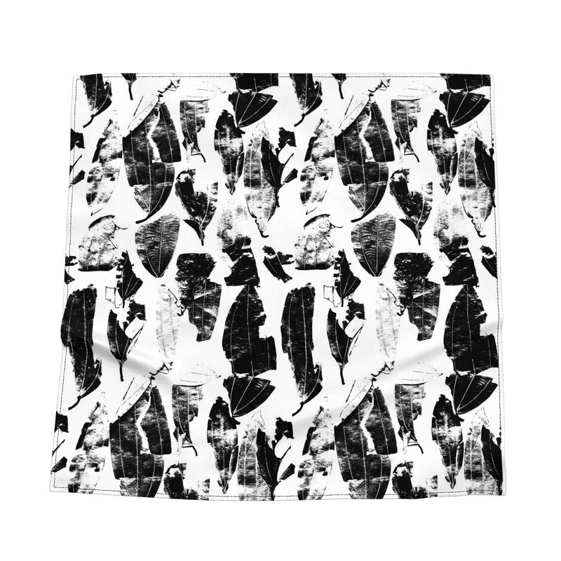Saumitra Silk Satin Scarf Spice Market Bay Leaves B/W